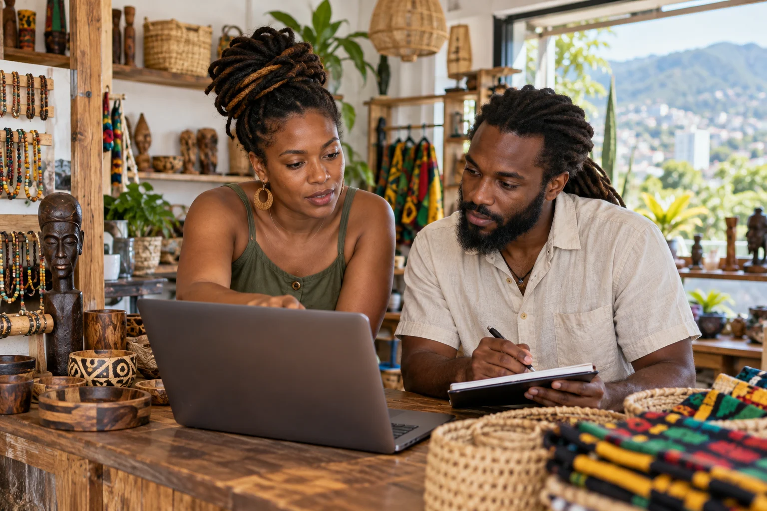 AI-generated editorial scene of Jamaica adults reviewing local knowledge and decisions